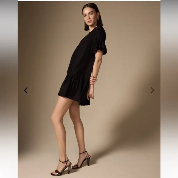 Cinq à Sept Leilah Silk Mini Dress Black Ruffle Flounce Dropped Waist Sz S NWT - Picture 13 of 16